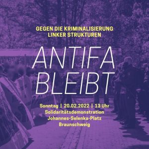 Plakat: Antifa bleibt. Gegen Kriminalisierung linker Strukturen